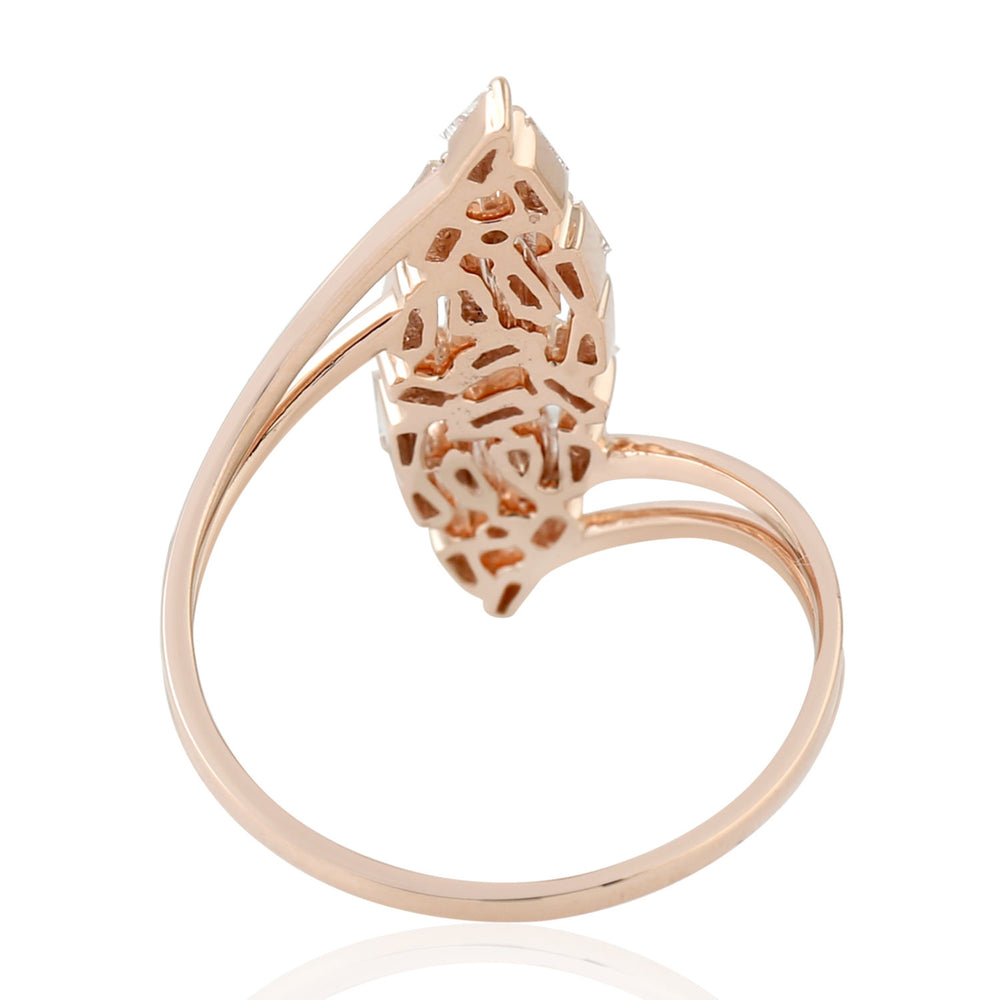 18K Rose Gold Prong Baguette Cut Diamond Marquise Long Ring