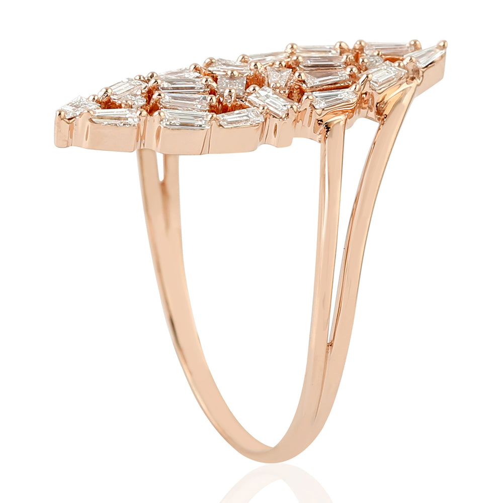18K Rose Gold Prong Baguette Cut Diamond Marquise Long Ring