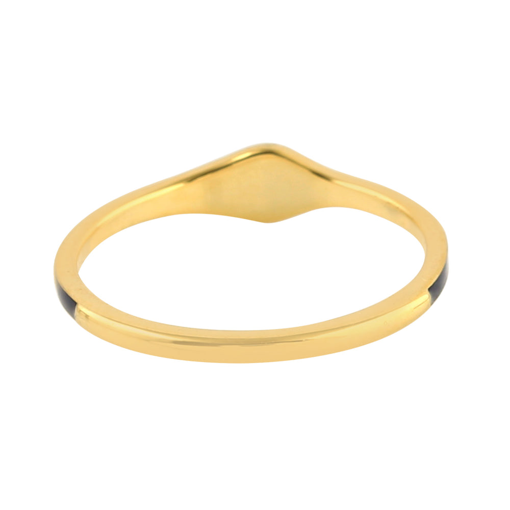 Bezel Rose Cut Diamond Enamel Band Ring In 14K Yellow Gold
