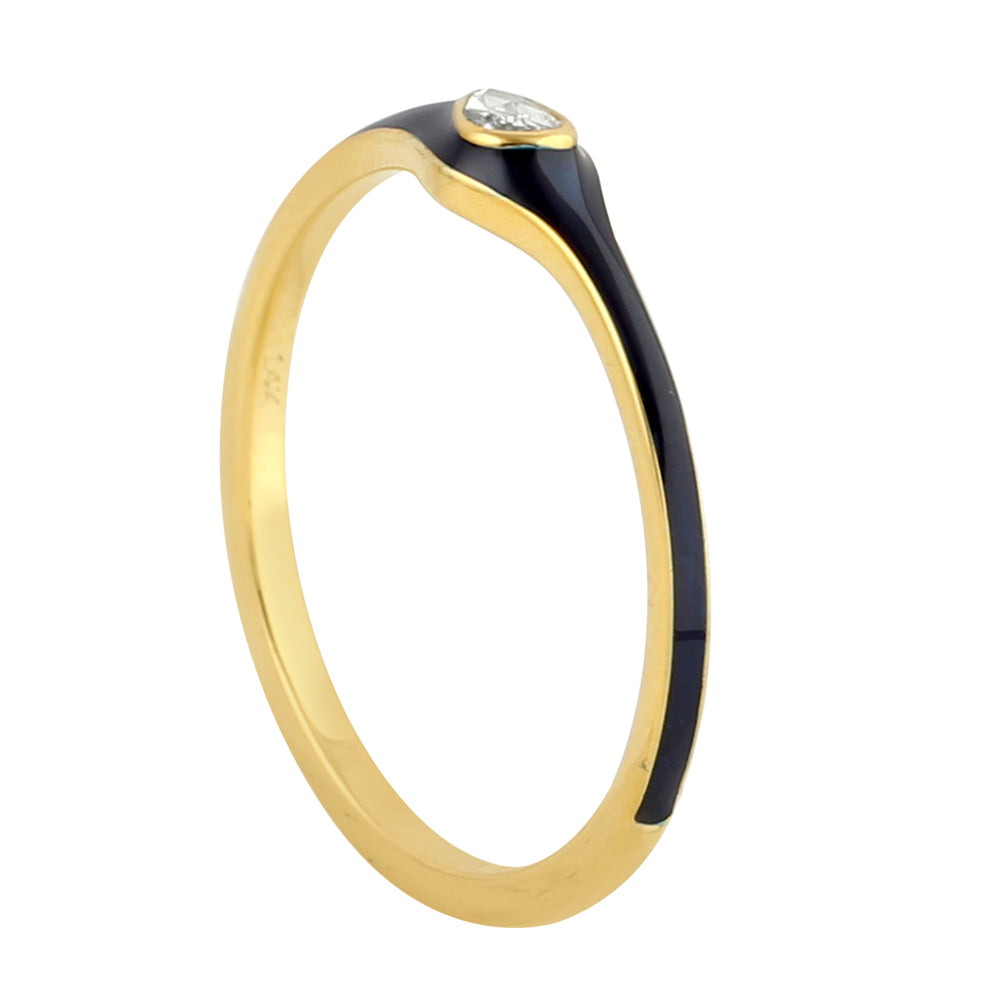 Bezel Rose Cut Diamond Enamel Band Ring In 14K Yellow Gold