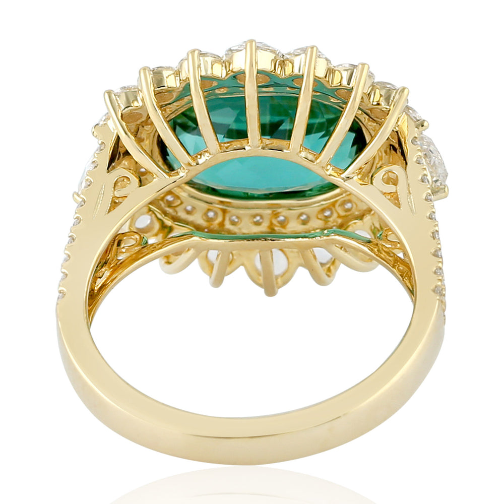 Oval Cut Green Tourmaline Rose Cut Diamond In 18k Yellow Gold Beautiful Ring