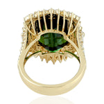 Emerald Cut Tourmaline Diamond 18k Yellow Gold Wedding Ring Cocktail Jewelry For Her