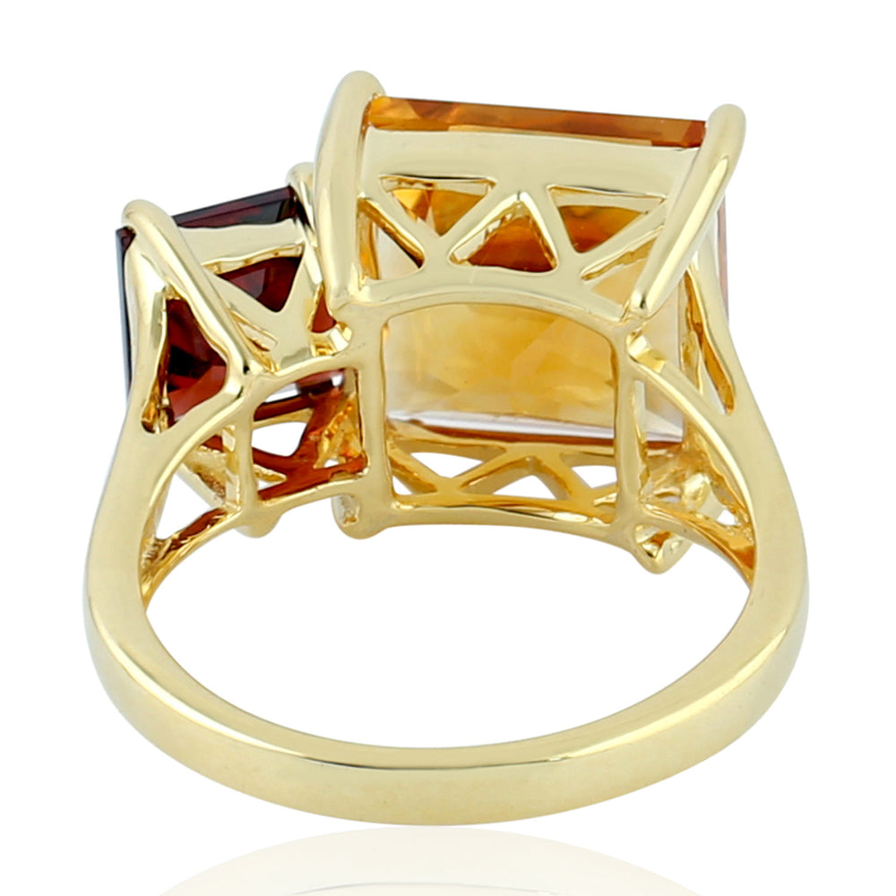 Square Cut Citrine Garnet Gemstone Two Stone Ring In 14K Yellow Gold