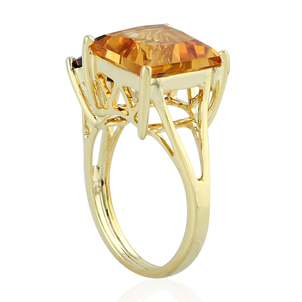 Square Cut Citrine Garnet Gemstone Two Stone Ring In 14K Yellow Gold