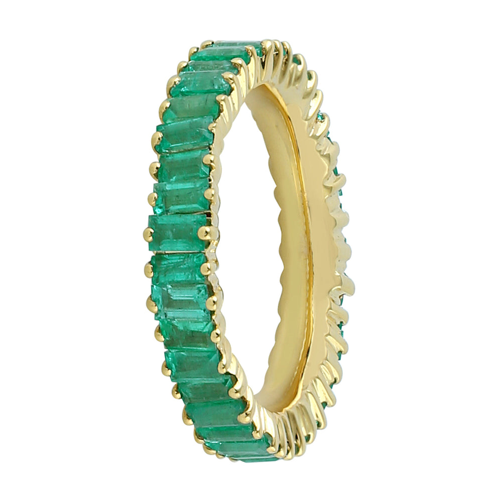 Baguette Cut Emerald Gemstone Eternity Band Ring In 18K Yellow Gold