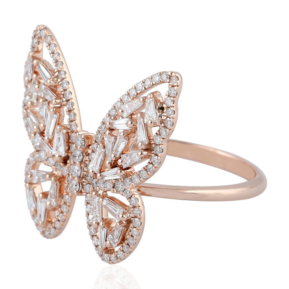 Baguette Cut Diamond Butterfly Designer Ring In 18K Rose Gold