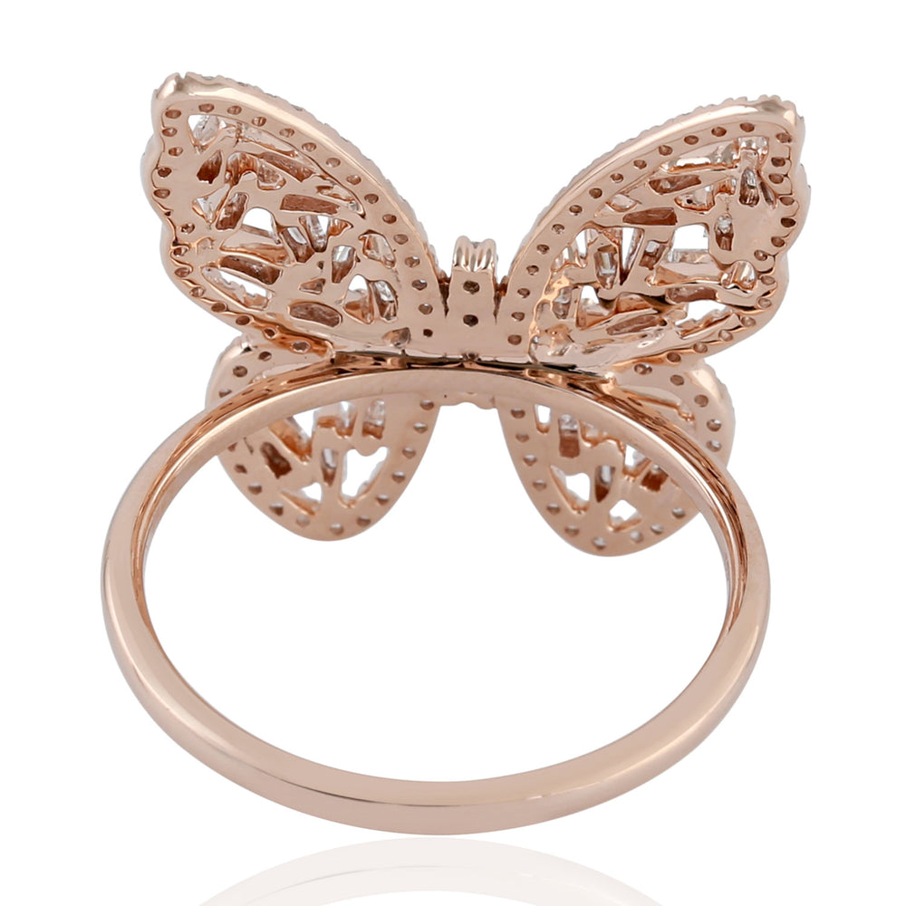 Baguette Cut Diamond Butterfly Designer Ring In 18K Rose Gold