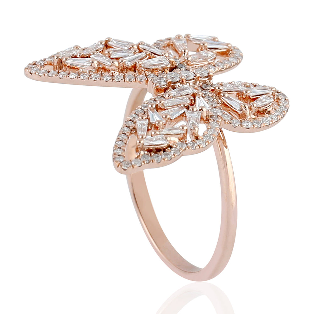 Baguette Cut Diamond Butterfly Designer Ring In 18K Rose Gold