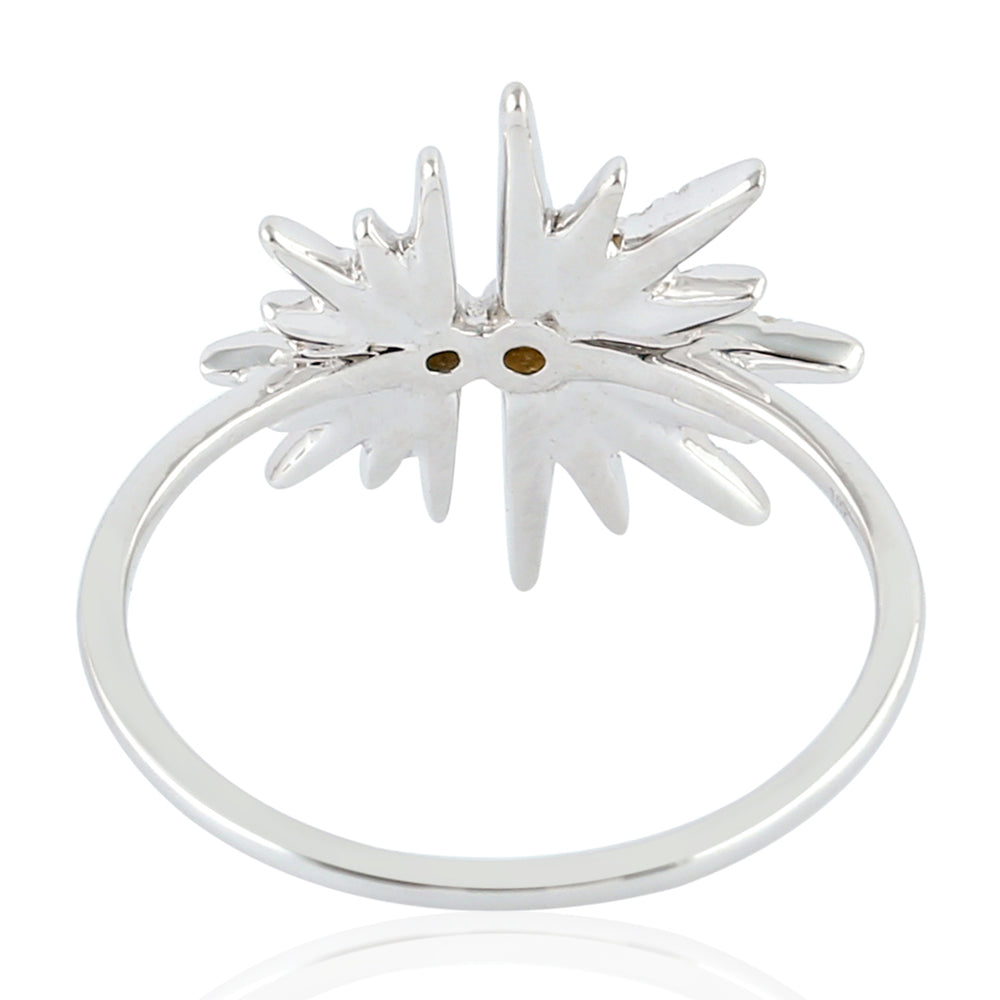 18K White Gold Pave Diamond Handmade Starburst Ring For Women's
