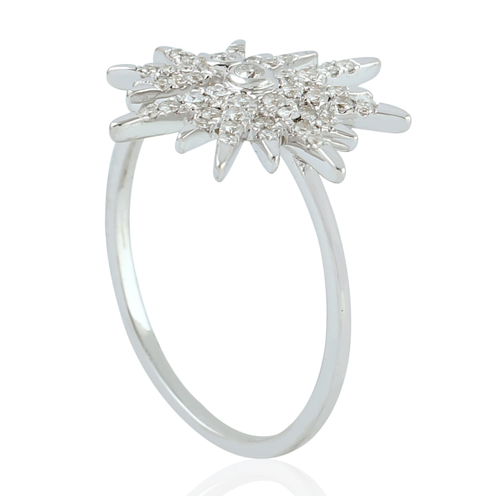 18K White Gold Pave Diamond Handmade Starburst Ring For Women's
