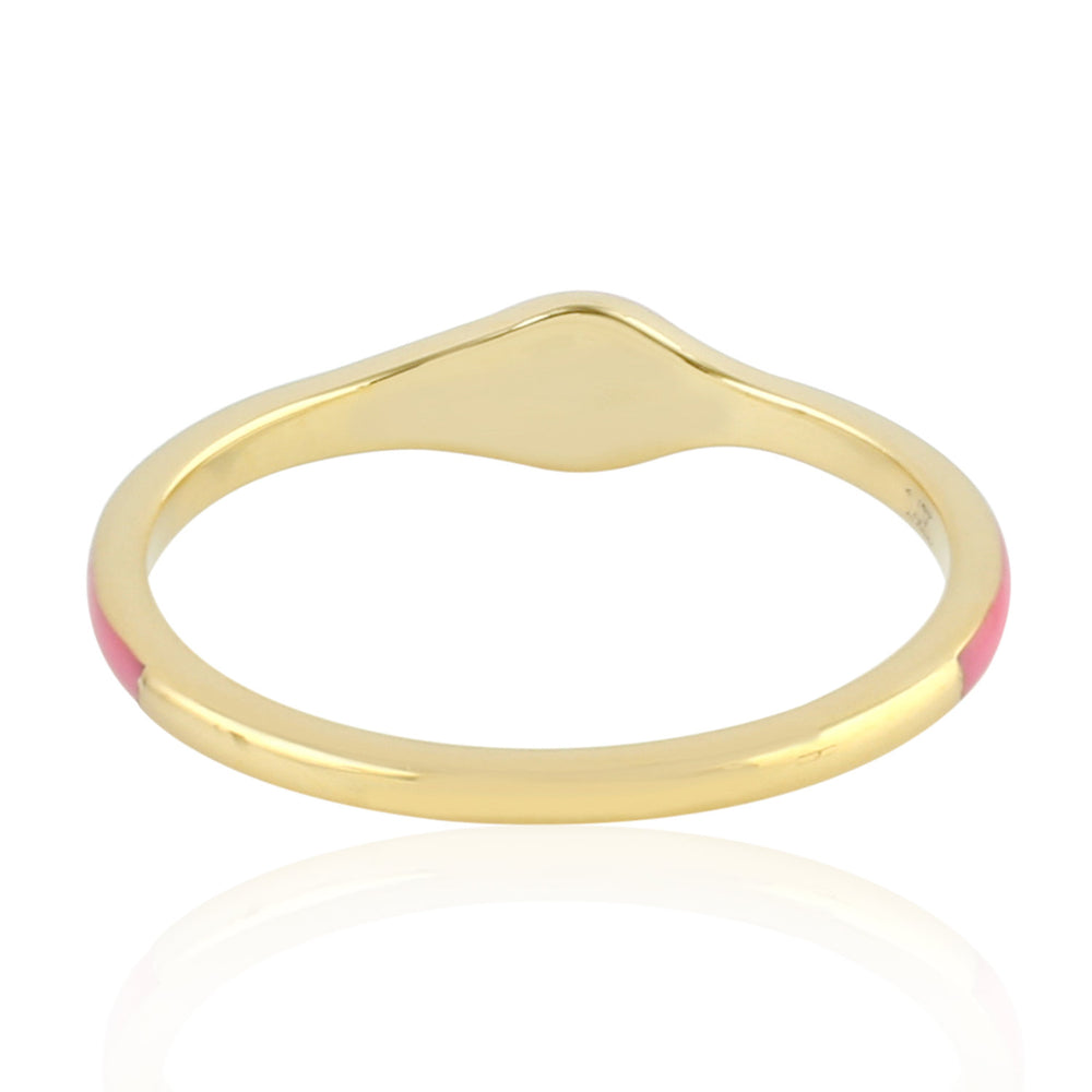 14K Yellow Gold Bezel Rose Cut Diamond Pink Enamel Band Ring