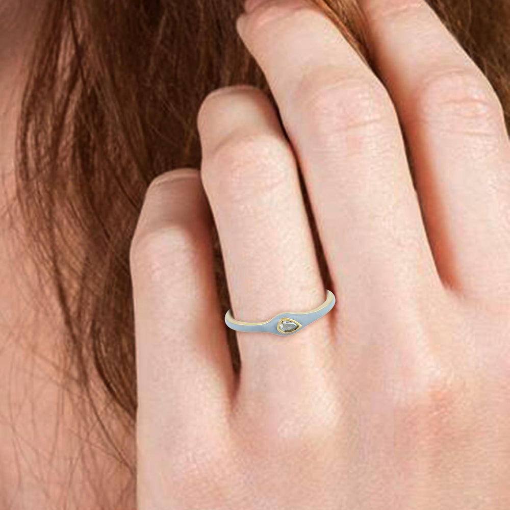 14K Yellow Gold Bezel Rose Cut Diamond Enamel Band Ring