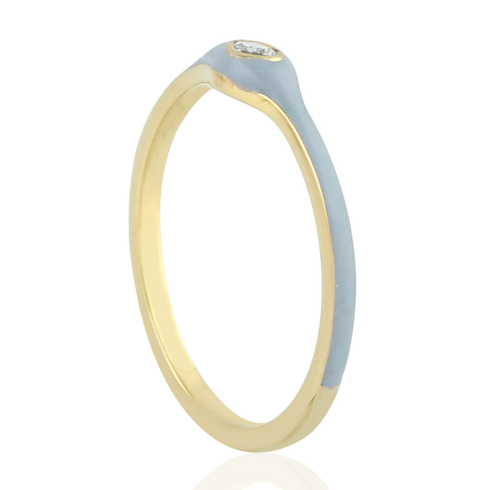 14K Yellow Gold Bezel Rose Cut Diamond Enamel Band Ring