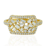 Tapered Baguette Diamond Cluster Ring In 18k Yellow Gold For Women