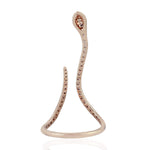 18k Rose Gold Natural White Black Diamond Serpent Open Long Snake Ring For Women