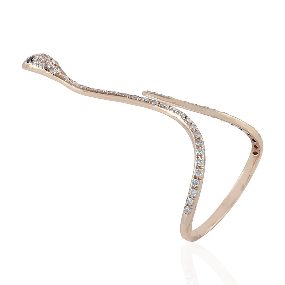 White & Black Diamond Serpent Open Long Ring for Women in Rose Gold – Bold & Symbolic Jewelry