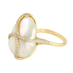 Pearl Chinese Pave Diamond Unshaped Cocktail Ring In 18k Yellow Gold