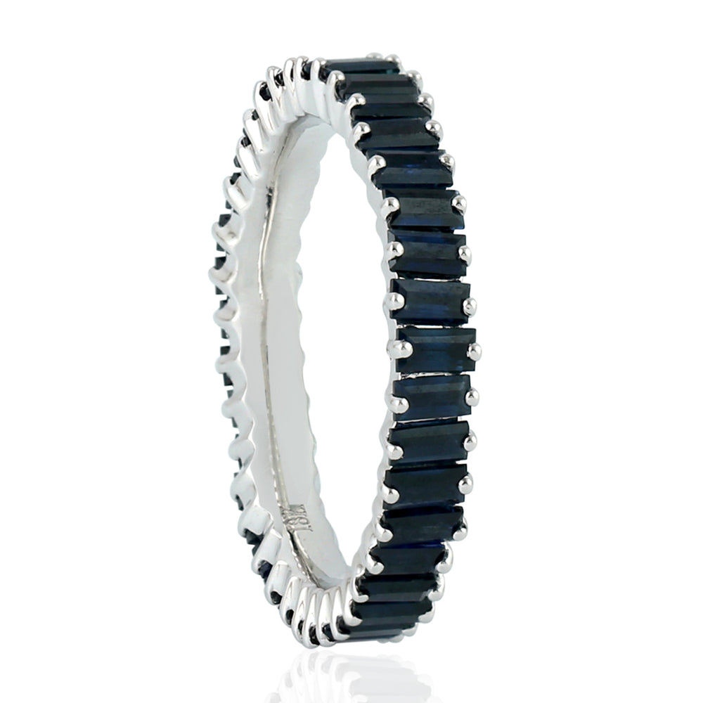 Baguette Cut Blue Sapphire Channel Band Ring In 18K White Gold