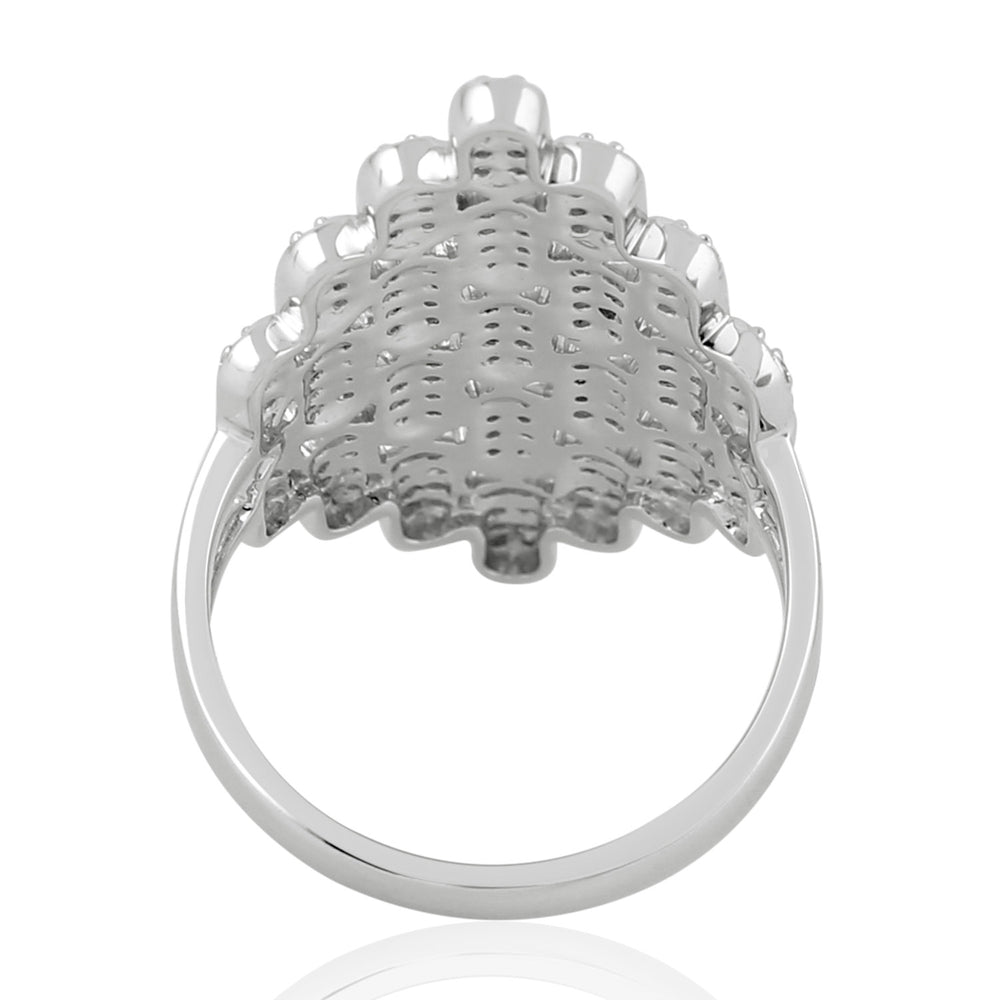 Micro Pave Diamond Designer Cluster Ring Handmade In 18k White Gold