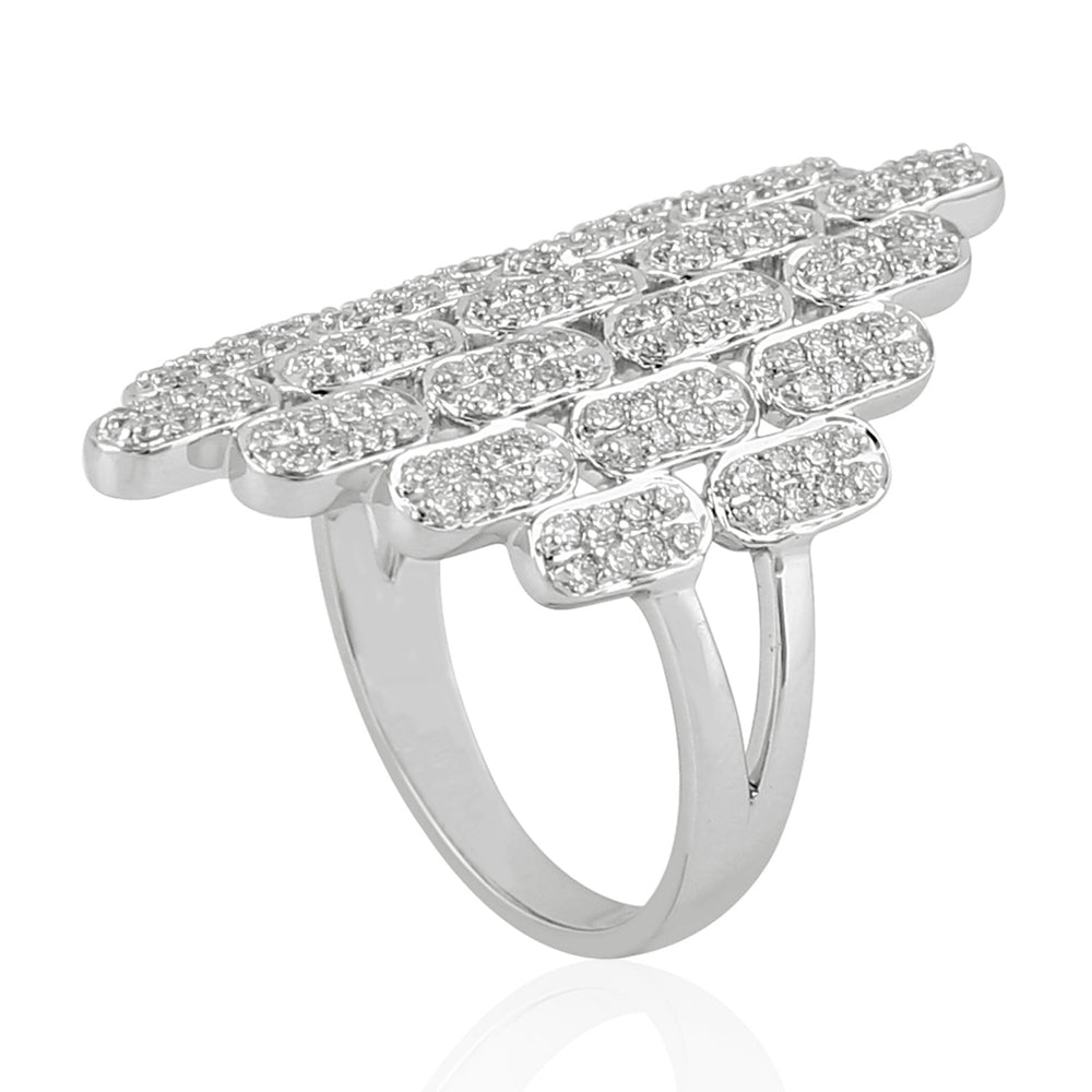 Micro Pave Diamond Handmade Designer Long Ring In 18k White Gold