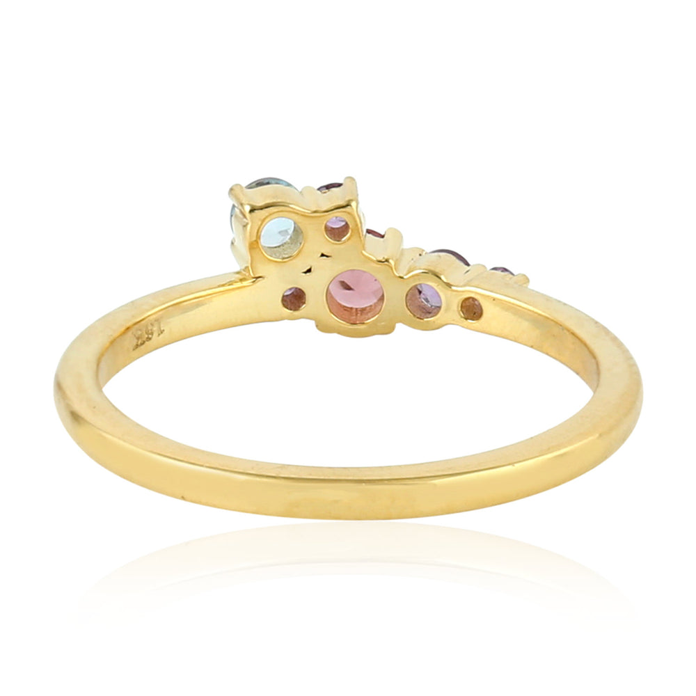 18K Yellow Gold Prong Amethyst Blue Topaz Tourmaline Designer Ring
