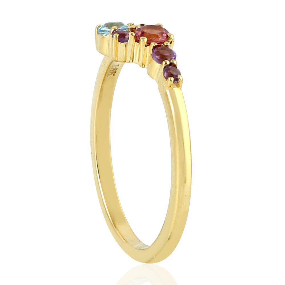 18K Yellow Gold Prong Amethyst Blue Topaz Tourmaline Designer Ring