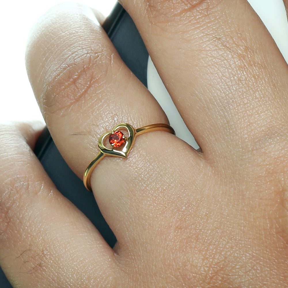 14K Yellow Gold Prong Set Garnet January Birthstone Heart Shape Ring