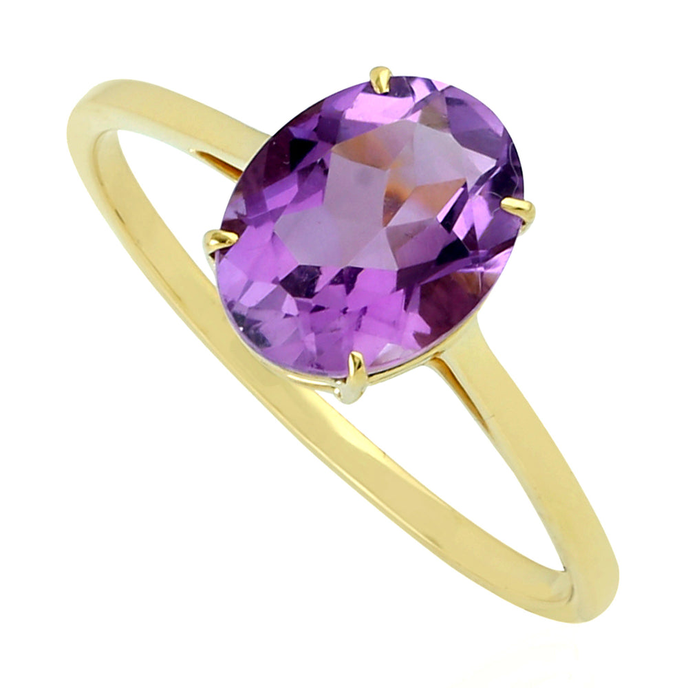 14K Yellow Gold Oval Cut Amethyst Gemstone Ring For Women's