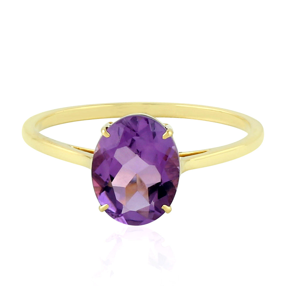 14K Yellow Gold Oval Cut Amethyst Gemstone Ring For Women's