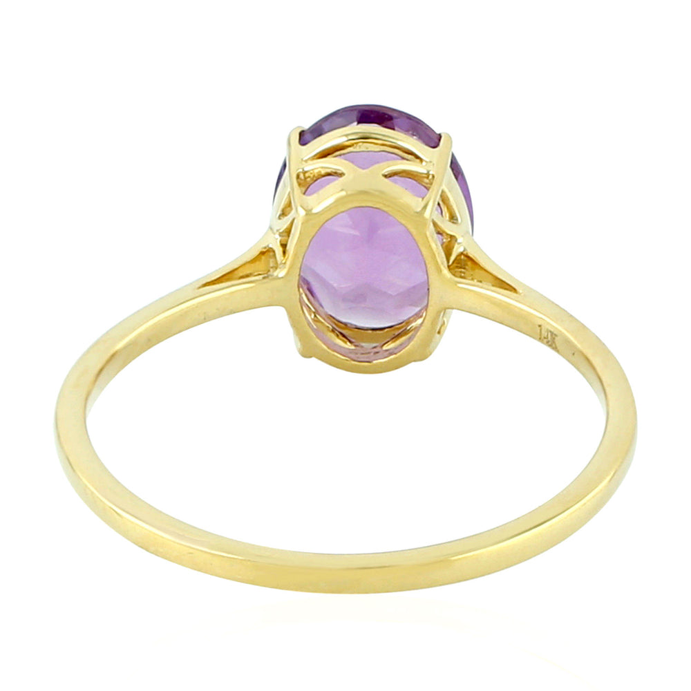 14K Yellow Gold Oval Cut Amethyst Gemstone Ring For Women's