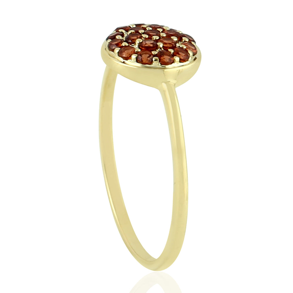 Studded Garnet Gemstone Disc Ring Jewelry In Yellow Gold