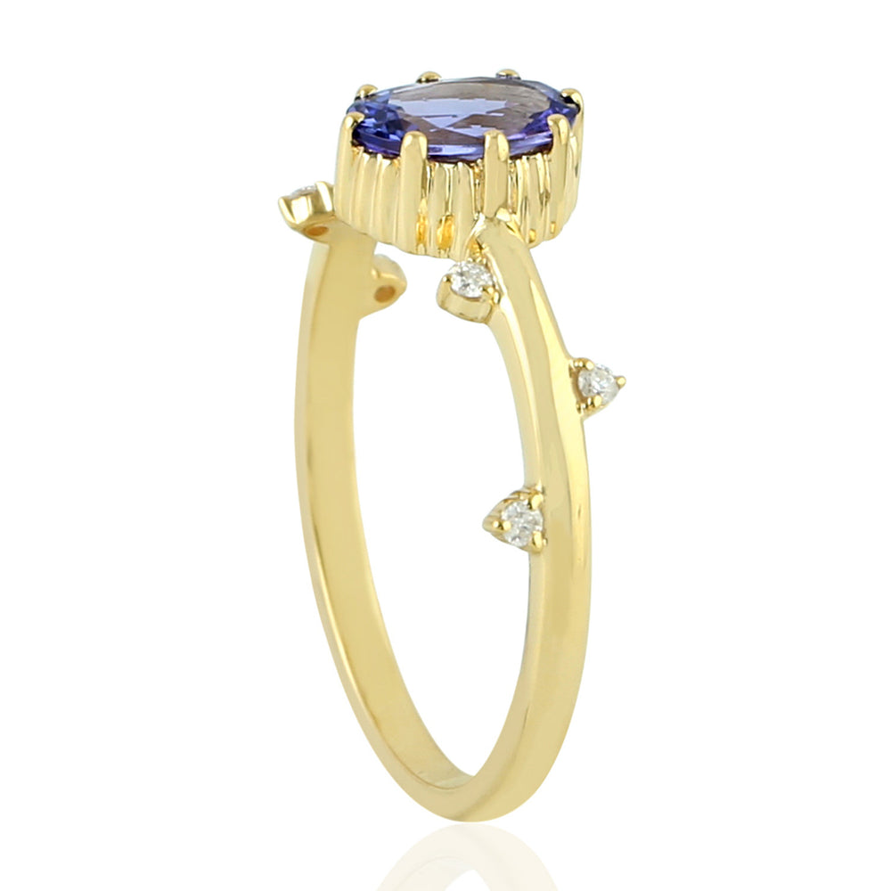 Oval Cut Tanzanite Prong Diamond Stackable Ring In 18K Yellow Gold