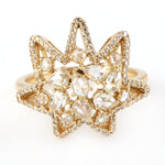 18k Yellow Gold Rose Cut Diamond Star Ring Women's Jewelry