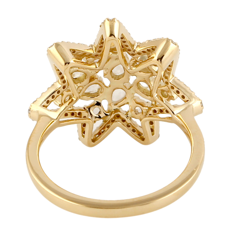 18k Yellow Gold Rose Cut Diamond Star Ring Women's Jewelry