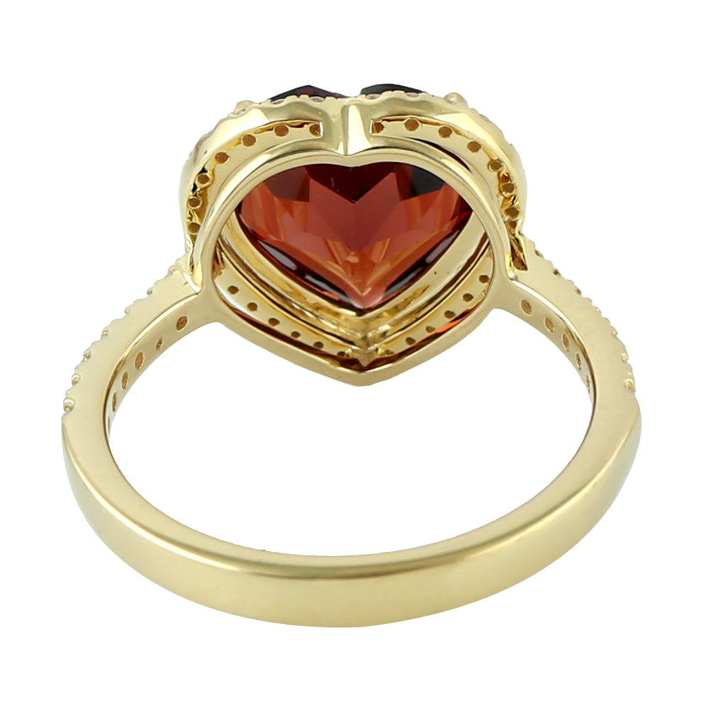 Garnet January Birthstone Pave Diamond Heart Shape Ring In Yellow Gold