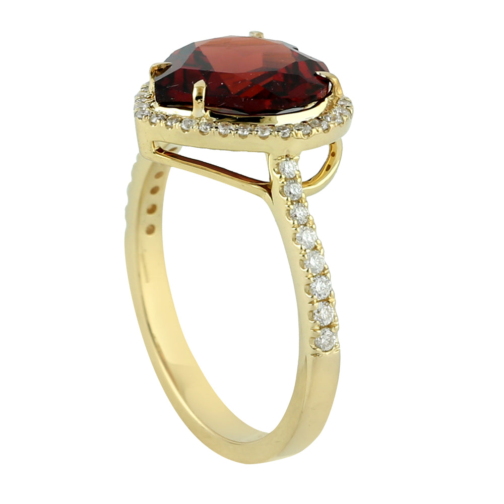 Garnet January Birthstone Pave Diamond Heart Shape Ring In Yellow Gold