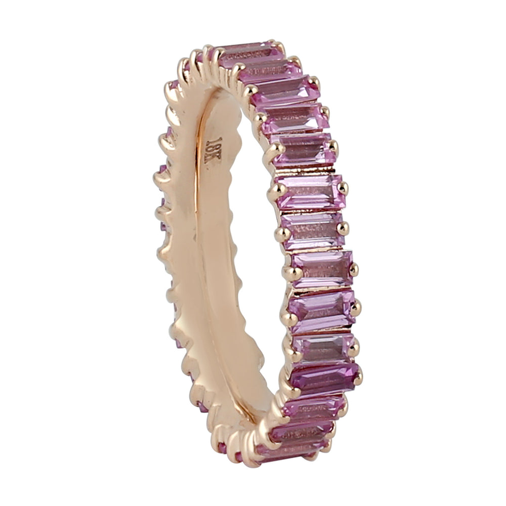 18K Rose Gold Baguette Cut Pink Sapphire Gemstone Full Eternity Band Ring