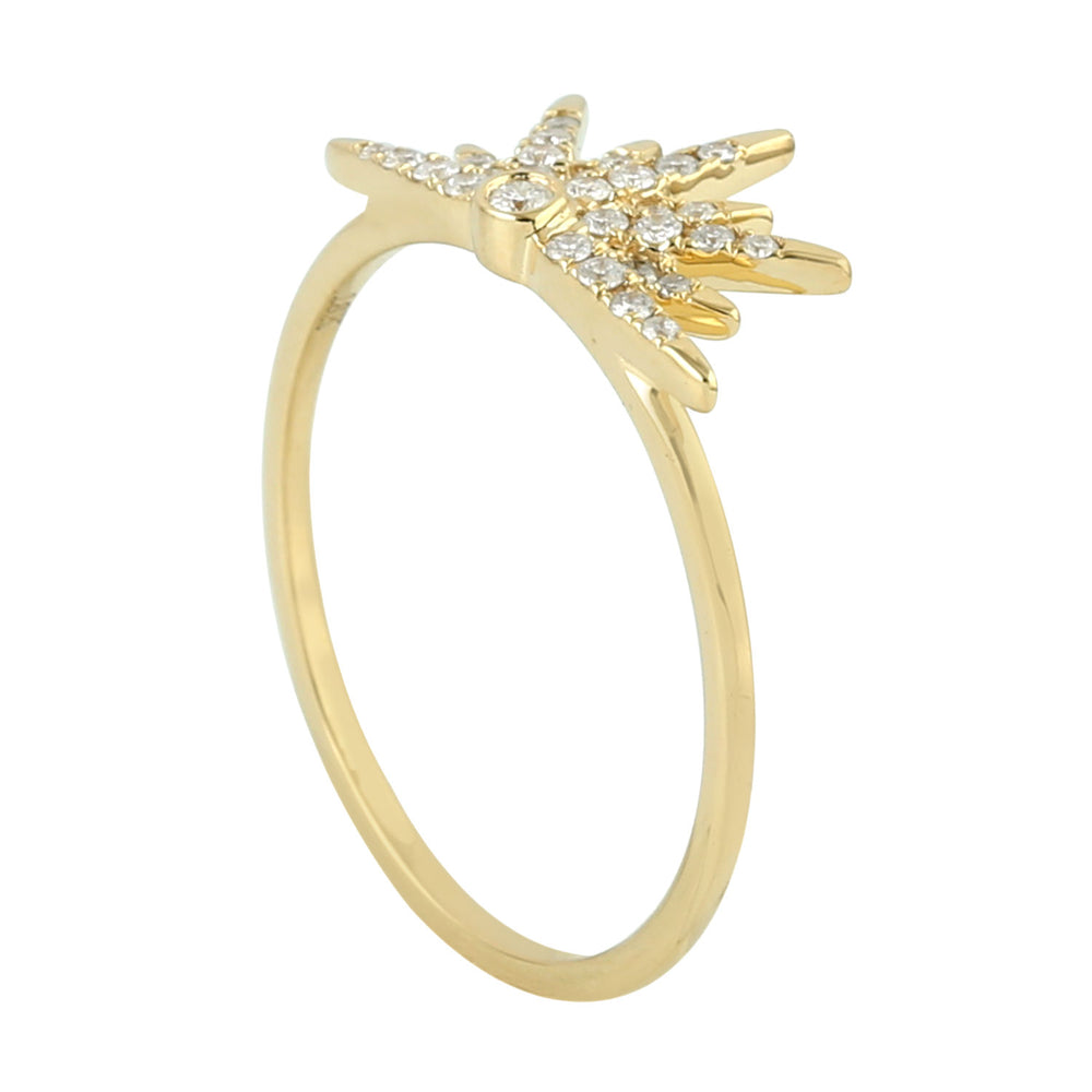 Micro Pave Diamond Half Starburst Ring In 18K Yellow Gold