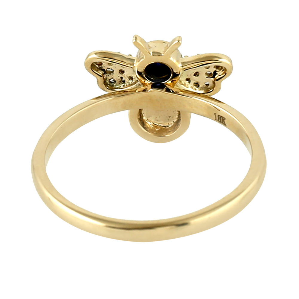 Blue Sapphire Pave Diamond Enamel Honeybee Ring In 18K Yellow Gold