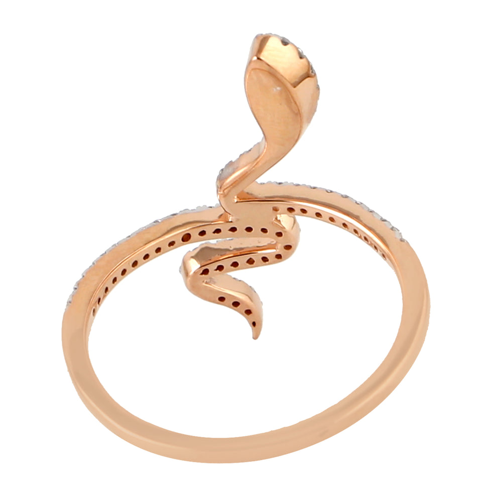 18K Rose Gold Micro Pave Diamond Spiral Snake Ring For Women's