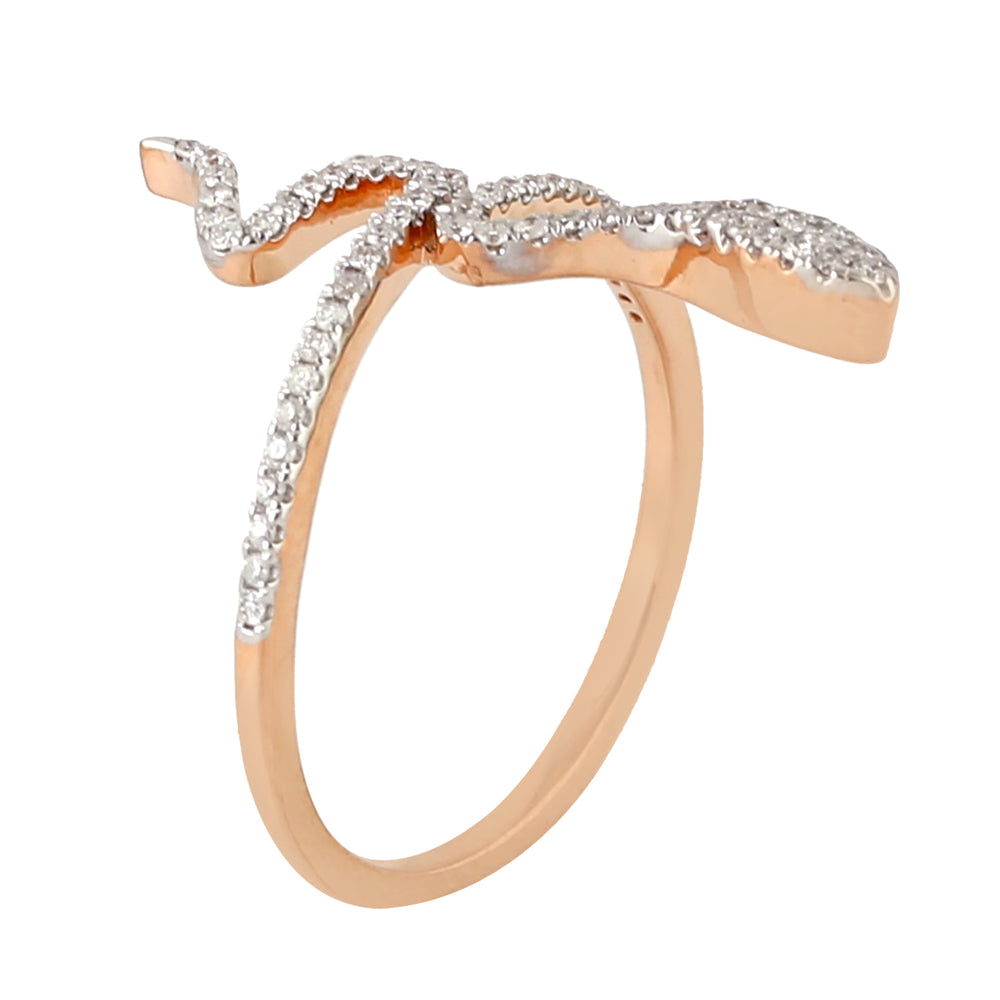18K Rose Gold Micro Pave Diamond Spiral Snake Ring For Women's