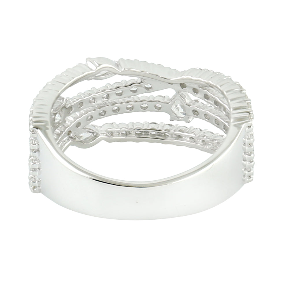 Natural Rose Cut Pave Diamond Designer Band Ring In 18K White Gold