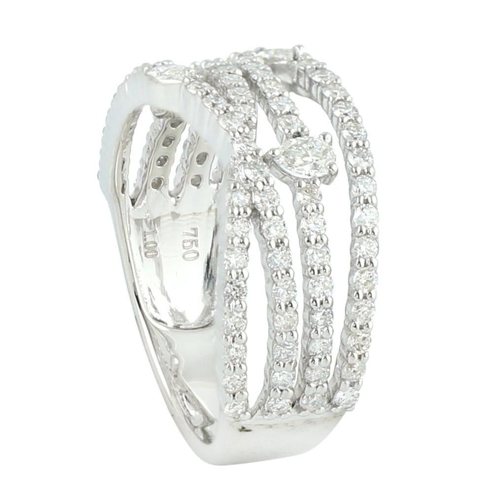 Natural Rose Cut Pave Diamond Designer Band Ring In 18K White Gold