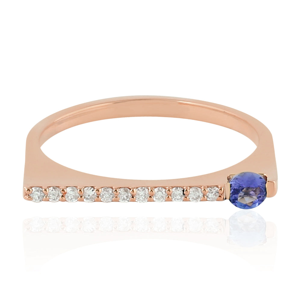10K Rose Gold Round Cut Tanzanite Pave Diamond Band Ring