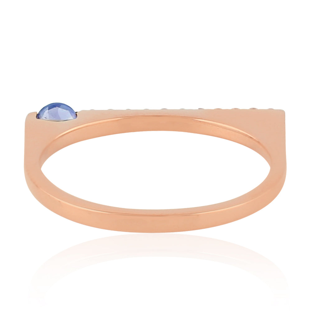10K Rose Gold Round Cut Tanzanite Pave Diamond Band Ring