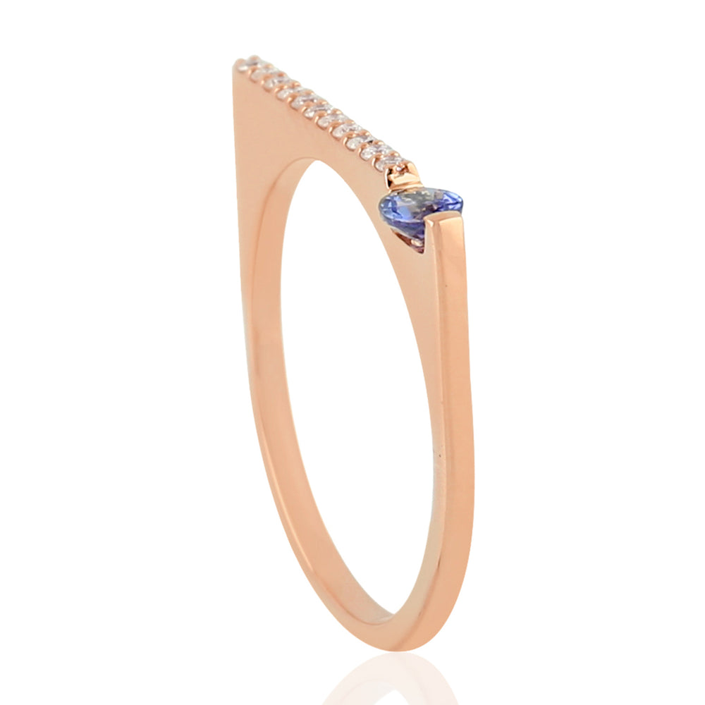 10K Rose Gold Round Cut Tanzanite Pave Diamond Band Ring