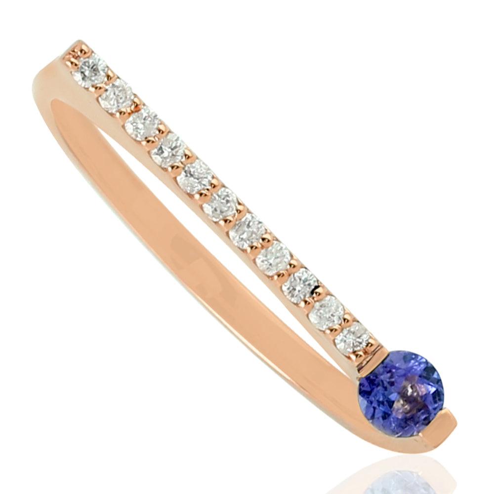 10K Rose Gold Round Cut Tanzanite Pave Diamond Band Ring