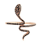 Natural Black Diamond Carved Spiral Snake Ring In 18K Rose Gold