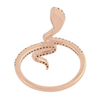 Natural Black Diamond Carved Spiral Snake Ring In 18K Rose Gold