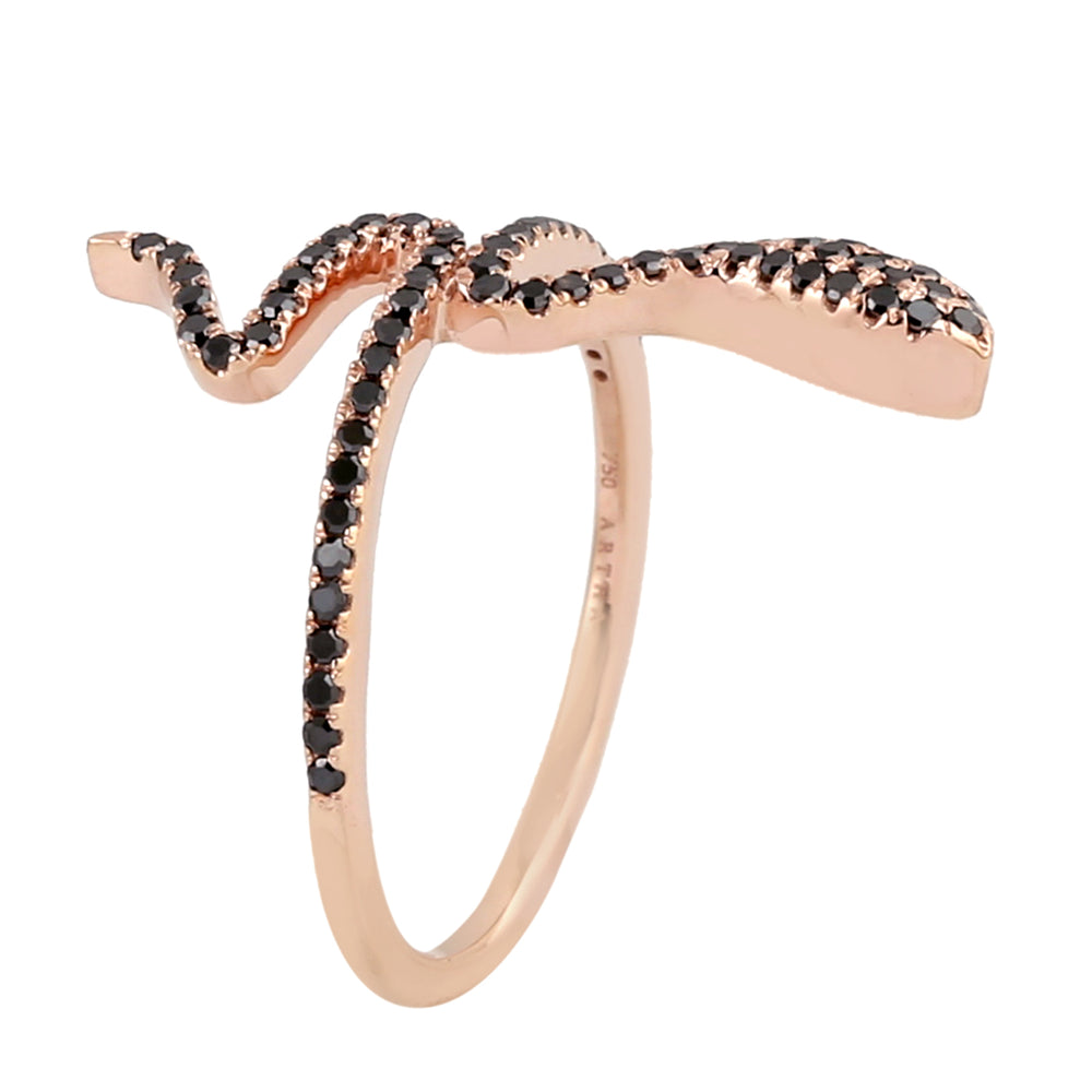 Natural Black Diamond Carved Spiral Snake Ring In 18K Rose Gold